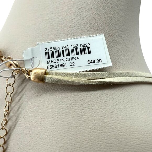 J Jill Layered Beaded Necklace Square Gold Tone Double Strand Cord Adjustable - Picture 7 of 11